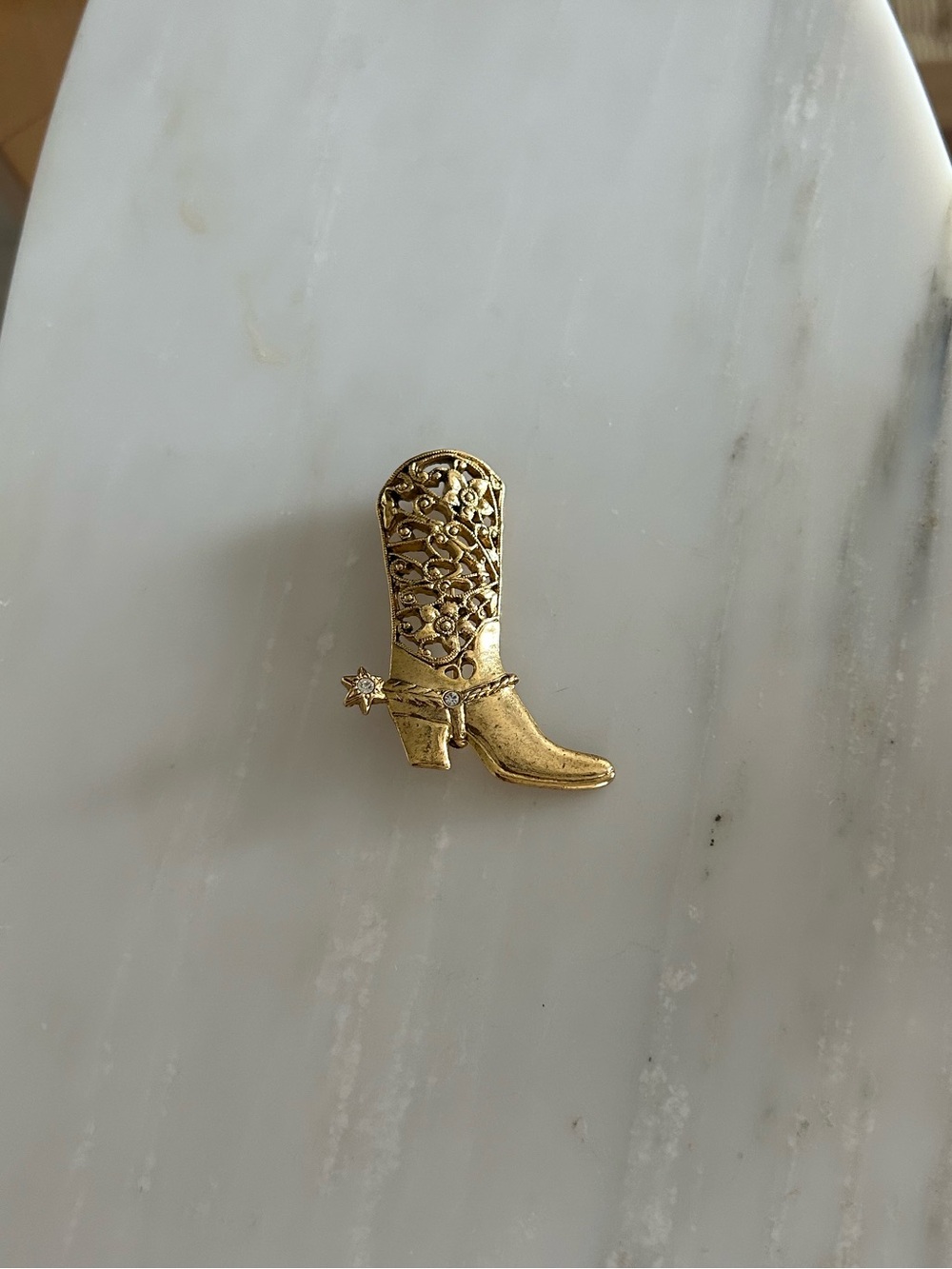 Vintage Gold Western Cowboy Boot Brooch Pin